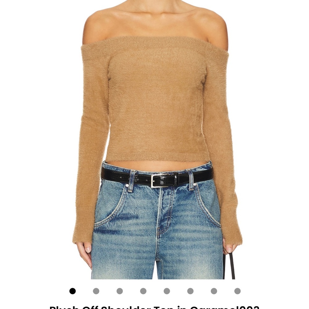 Good American Tan Off-the-Shoulder Sweater